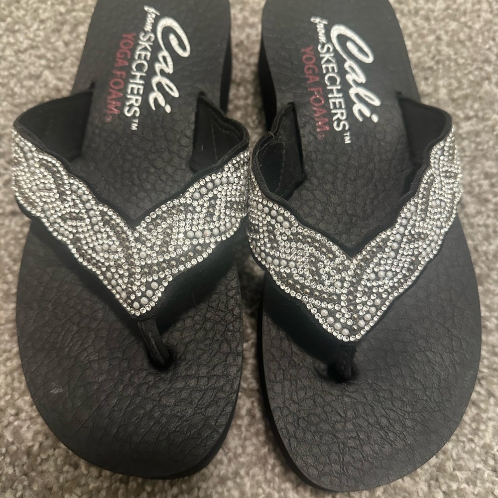 Skechers Black Sandals with Bandana Print